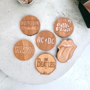 Set of The Rock Bands Wooden Coasters - Home Decor - Gift - Handmade Supplies - Wood Handmade - Housewarming - Bands Item - Classic Rock