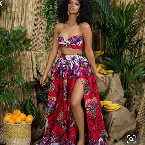 African Print Maxi Skirt and Crop Top 