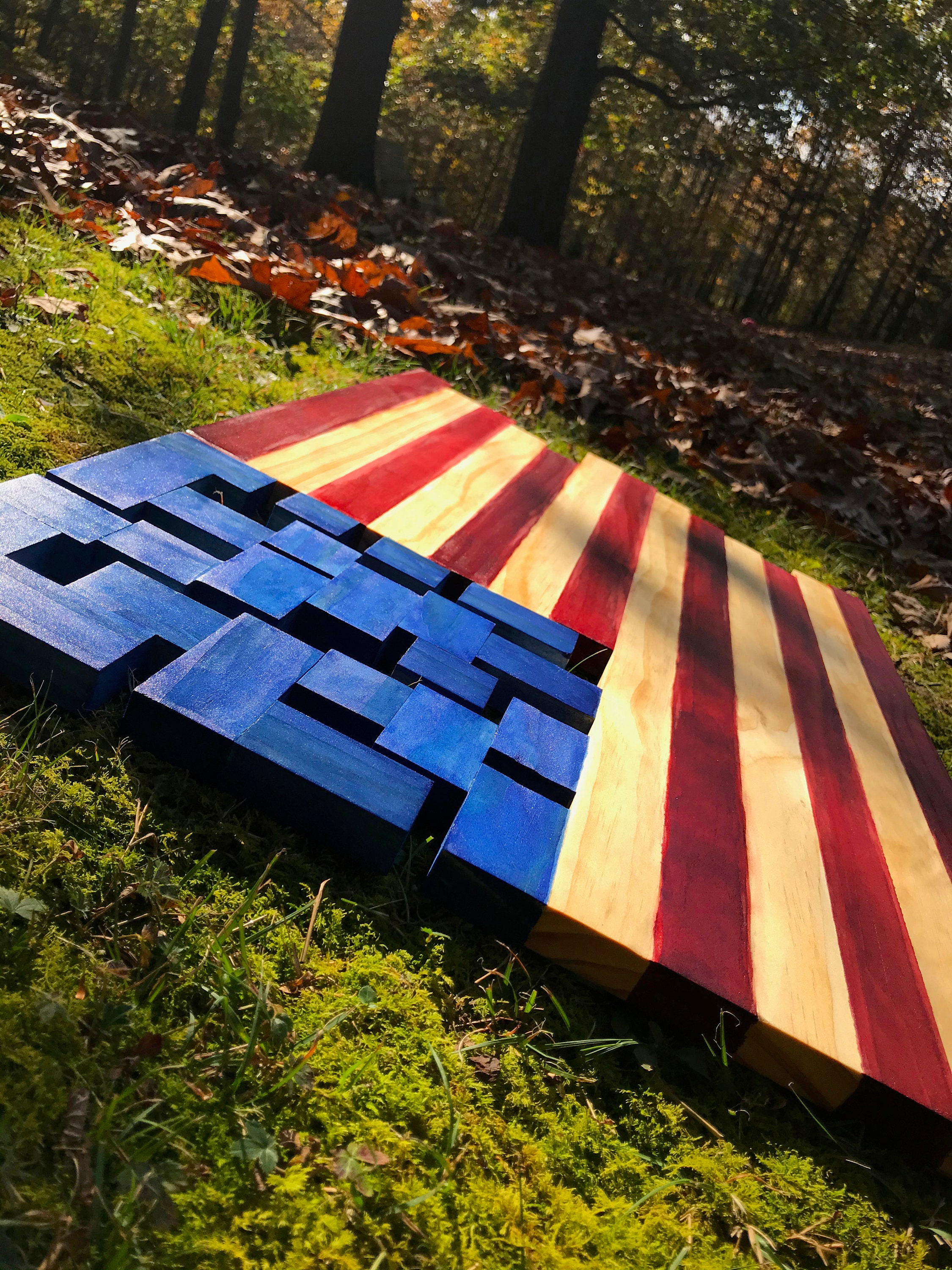 Wooden American Flag USA, Wood Wall Art Décor, Abstract Flag, Handmade ...