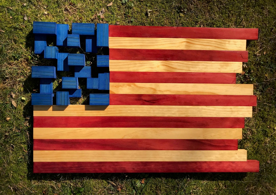 Wooden American Flag USA, Wood Wall Art Décor, Abstract 3D Flag ...