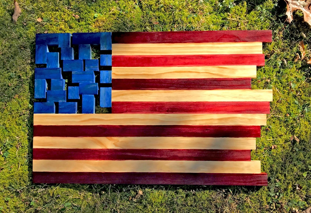 Wooden American Flag USA, Wood Wall Art Décor, Abstract Flag, Handmade ...