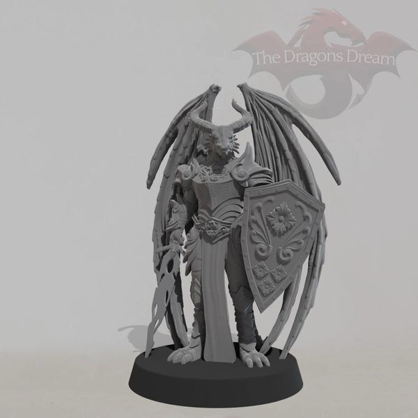 Paladín Dragonborn Alado - Dungeons and Dragons, 5e, Pathfinder - Miniatura