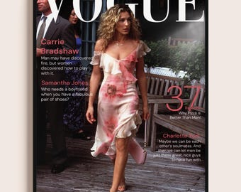 Carrie Bradshaw Vogue-poster | Sex and the City-kunst | Chique appartementdecor in NYC | Modeprint
