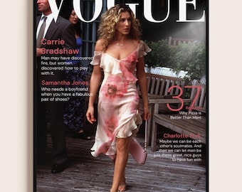 Carrie Bradshaw Vogue Poster | Sex and the City Art | Chic NYC Apartment Decor | Fashion Print