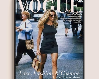 Carrie Bradshaw Vogue-poster | Sex and the City-kunst | Chique appartementdecor in NYC | Modeprint