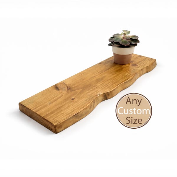 Live Edge Rustic Floating Wooden Shelf Made From Solid Wood..  15cm Wide by 3.5cm Thick.  Various Finishes Available.  Wall Fixings Included