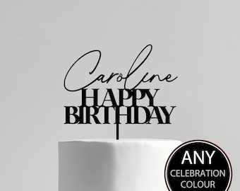 Personalized Acrylic Happy Birthday Cake Topper: Elegant Party Decor