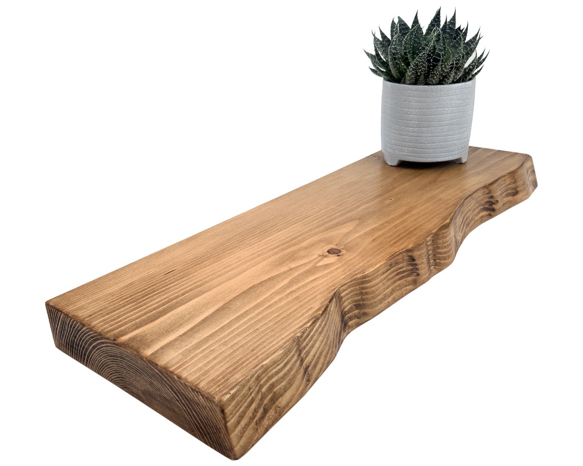 Live Edge Rustic Floating Wooden Shelf Made From Solid Wood. Etsy UK