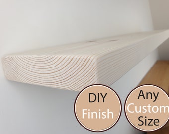 Unfinished Shelf - DIY Shelves.  Made from Solid Wood.  Custom Sizes Available. Includes Masonry Wall Fixings.  15cm x 3.5cm.