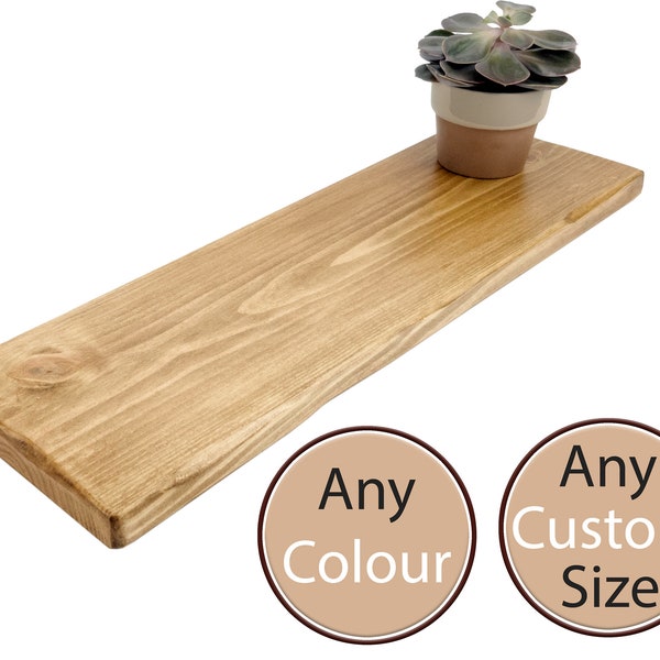 Rustic Floating Wooden Shelf Made From Solid Wood with Lightly Worked Edges.  15cm Wide by 3.5cm Thick.  Various Finishes Available.