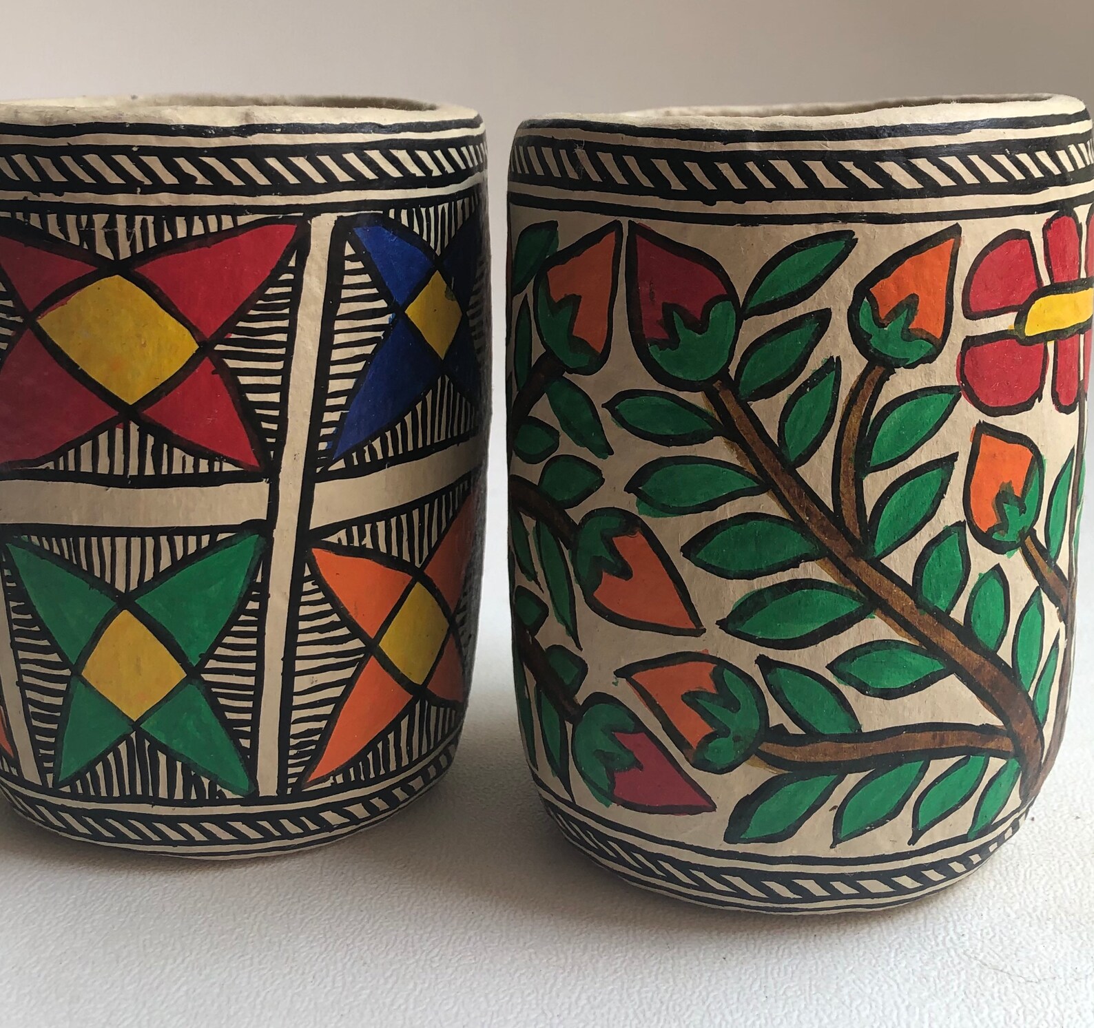 Pen Holder for Desk Madhubani art painting on paper mache Etsy