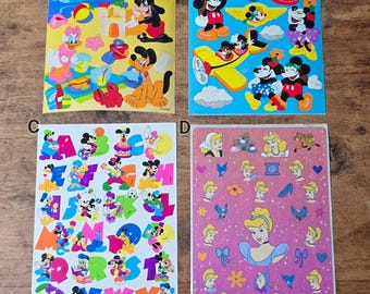 Original Sandylion Maxi Sticker Sheet, vintage 90s stickers featuring Disney Mickey Mouse and Cinderella
