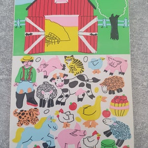 Foglio di adesivi originali Sandylion Maxi, adesivo vintage anni '80 di Kromekote Activity Design a farm