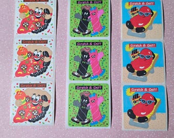 Pegatinas originales de Sandylion con rayas, para rascar y oler, raras, vintage de los años 90.