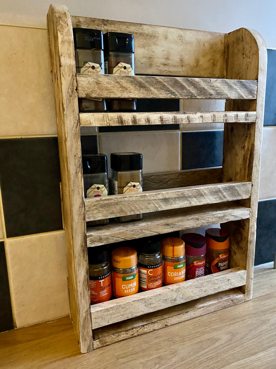 Rustic Reclaimed Pallet Wood Farmhouse Kitchen Decor Storage Spice Rack ...
