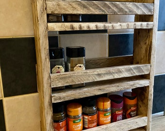 Rustic Reclaimed Pallet Wood Farmhouse Kitchen Decor Storage Spice Rack