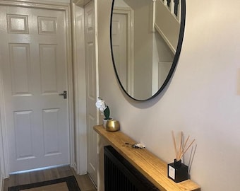 Solid wood radiator shelf with brackets Rustic narrow shelf for hallway