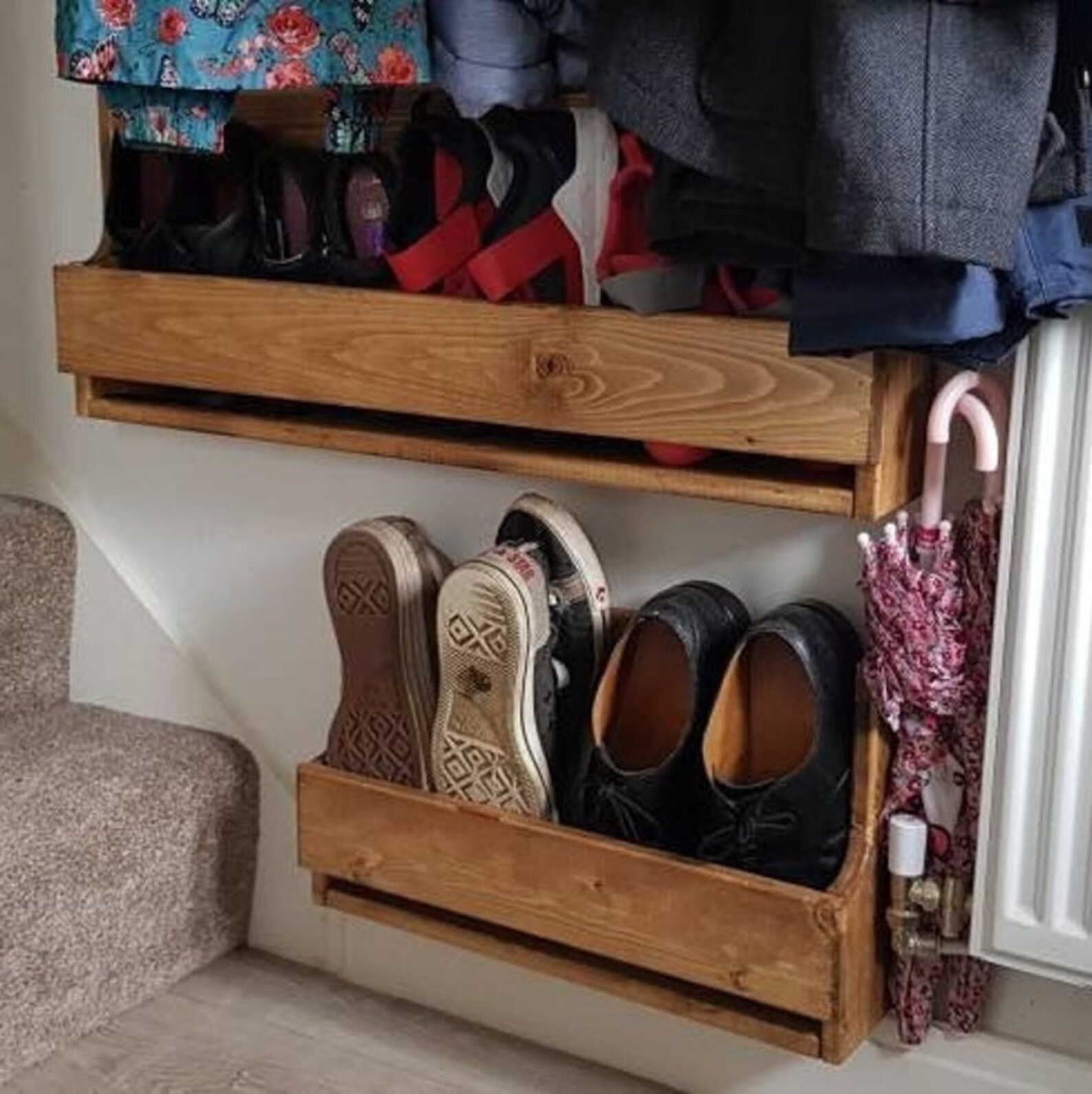 Unique shabby chic pallet wood floating shoe rack ideal | Etsy