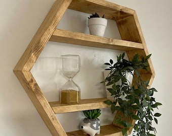 Premium Solid Wood Floating Wall Hanging Rustic Hexagon shelf