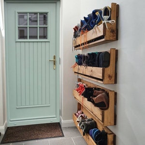 Unique shabby chic pallet wood floating shoe rack ideal storage