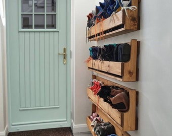 Unique shabby chic pallet wood floating shoe rack ideal storage