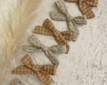 Handtied Bow - Handtied Bow Bobble - Handtied Bow Clip - Girl's Hair Accessory - Neutral - Gingham Hair Accessory