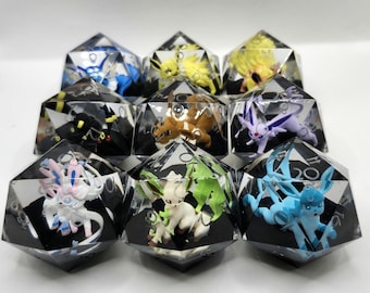 Everything Eevelution All At Once- CUSTOM SINGLE Handmade Large Sharp Edge Resin Dice