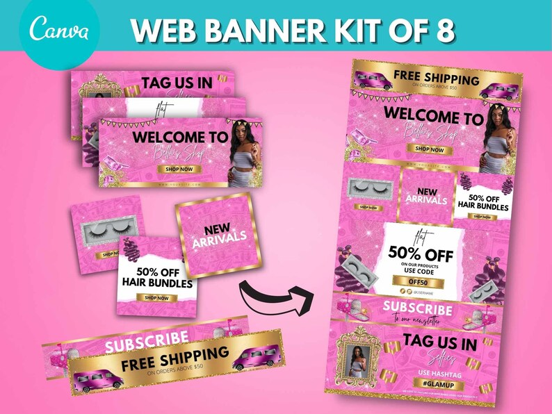 DIY WEB BANNERS Kit Hot Pink and Gold site Banners Etsy