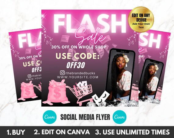 Flash Sale Flyers Sale Flyer Neon Instagram Social Media Etsy