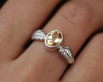 925 zilveren ring met engelenvleugels met citrien edelsteen