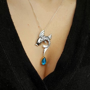 Sterling Silver Japanese Koi Fish Pendant, Koi Carp Silver Charm Necklace, Good Luck Necklace, Blue Stone Koi Fish Pendant, Gift for her