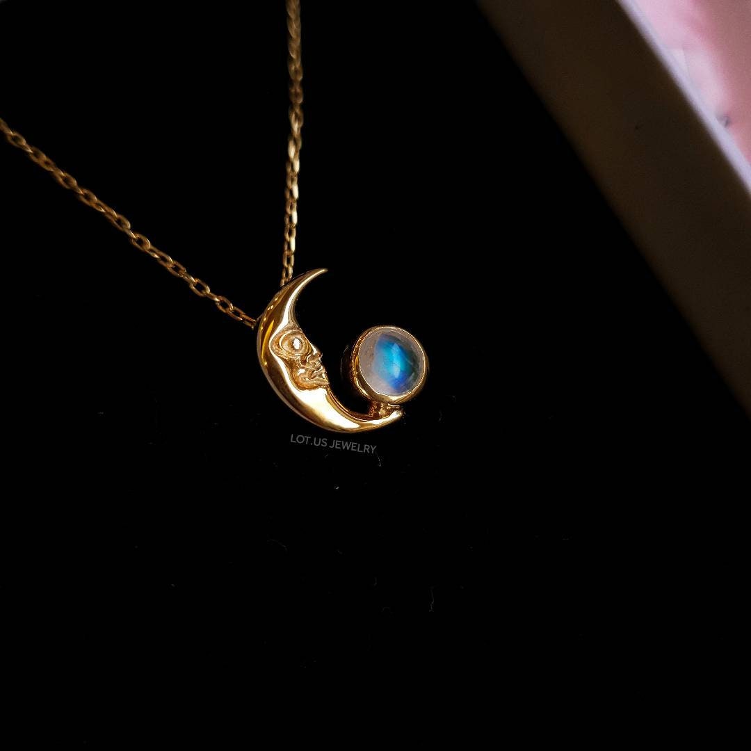 Tiny Moonstone Magical Crescent Moon Necklace 925 Sterling Silver ...