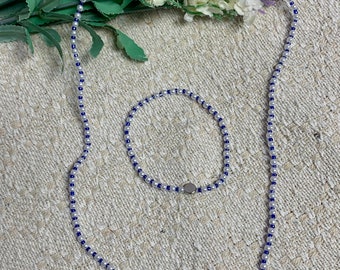 Blue and White Handmade Bracelet and Necklace Set