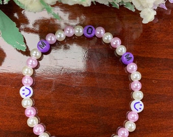 Purple MOM-LETTERING & Pink Happy Face Pendant Bracelet