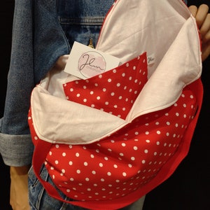 Sac Totebag doublé en forme de coeur Pois rouge