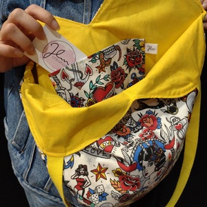 Sac Totebag doublé en forme de coeur Old school jaune