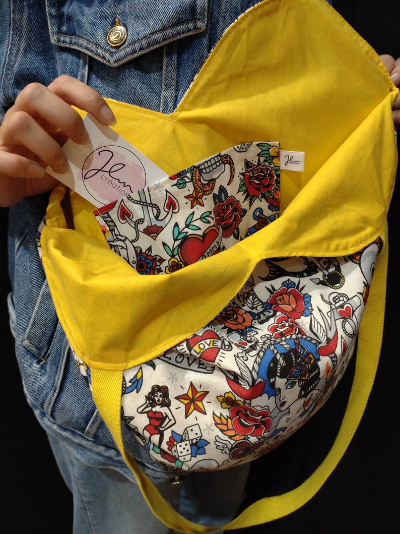 Sac Totebag doublé en forme de coeur Old school jaune