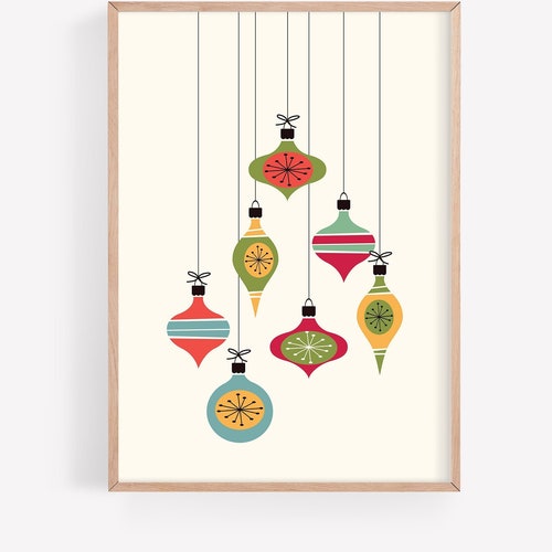Mid Century Modern Cat Christmas Ornament Art Print Secret - Etsy