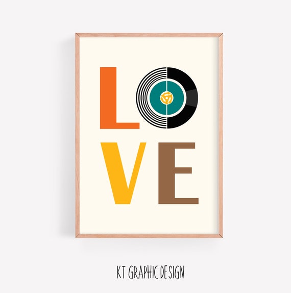 Retro Vinyl Record LOVE Art Print: Mid-Century Music Poster (Digital Download)