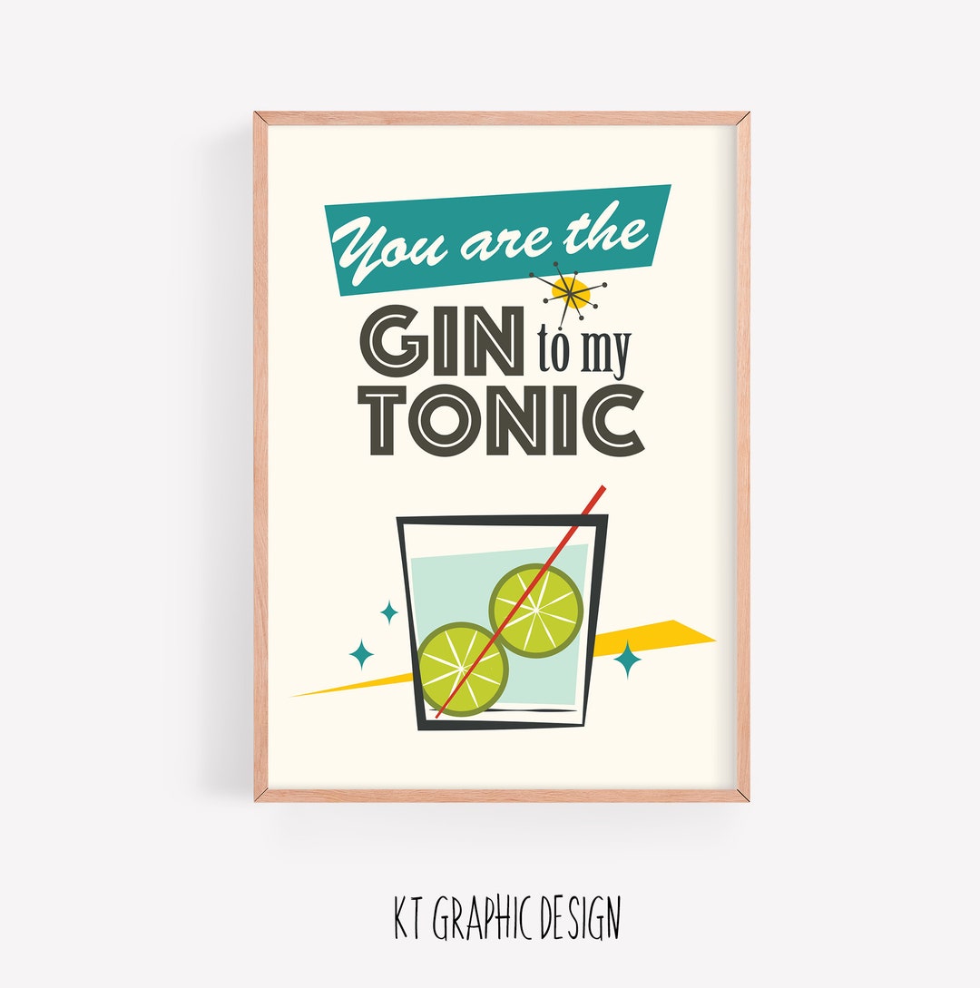 Vintage Gin and Tonic Art Mid Century Modern Gin and Tonic Etsy