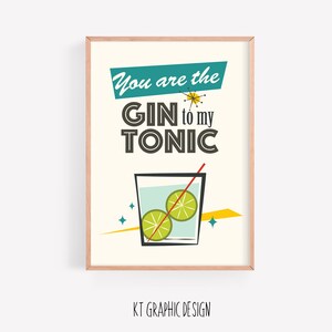 Mid Century Modern Gin and Tonic Art Print: Retro Bar Decor (Digital Download)