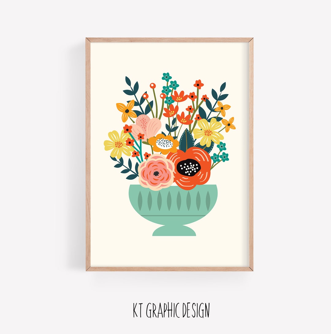 Mid Century Modern Flower Print: Retro Floral Wall Art (digital Art ...