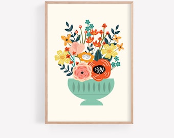 Impression de fleurs modernes du milieu du siècle : art mural floral rétro (téléchargement d'art numérique)