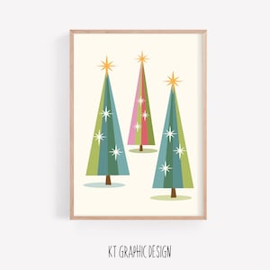 Mid Century Modern Christmas Wall Art, Vintage Christmas Tree, Retro Christmas Decor, Retro Holiday Art, Christmas Decor, Digital Download