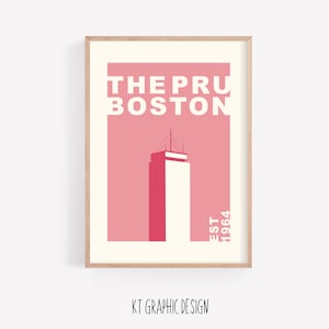 Prudential Tower Boston Art Print Pink Minimalist Midcentury Modern Decor Vintage Skyline Wall Art Iconic Cityscape Retro Architecture