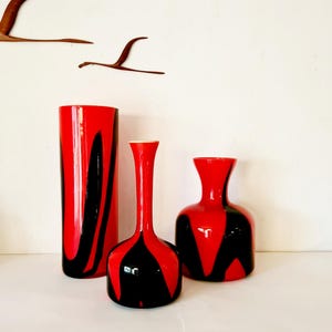 Set of 3 Italian opal glass vases orange