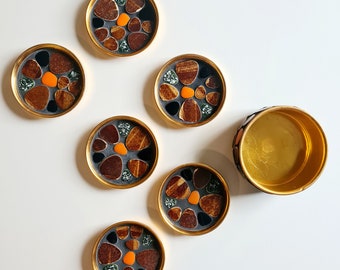 Mid Century set of 6 coasters stone mosaic