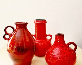 Gerz Keramik MR rote Vase Henkelvase Vintage dekor