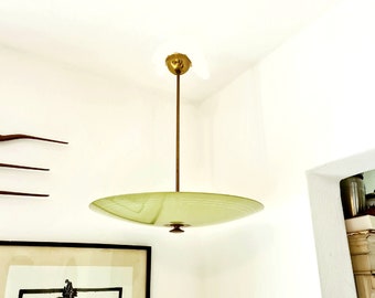 Lampe à plaque originale des années 50 Lampe en laiton en verre Lampe OVNI menthe