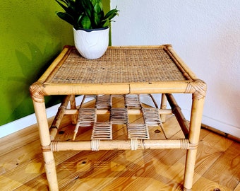 Tavolino di design in rattan, tavolino vintage